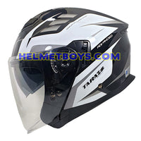 TARAZ Graphic Motorcycle Helmet GLOSSY grey white side view