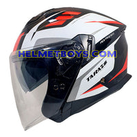 TARAZ Graphic Motorcycle Helmet GLOSSY RED white side view