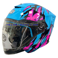 EVO RS9 Motorcycle Sunvisor Helmet FIRE FLAME BABY BLUE PINK slant view