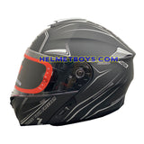 LAZER MH6 Flip Up Motorcycle Helmet RACELINE MATT GREY SILVER side view