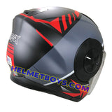 TRAX T735 sunvisor motorcycle helmet grey red back view