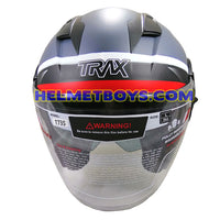 TRAX T735 sunvisor motorcycle helmet grey red front view