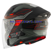 KYT TTR JET Motorcycle Sunvisor Helmet LED GRAPHICS left back view black grey