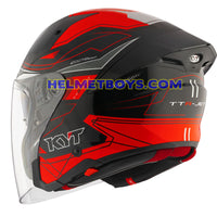 KYT TTR JET Motorcycle Sunvisor Helmet LED GRAPHICS left back view black red