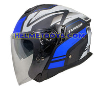 TARAZ Graphic Motorcycle Helmet matt BLUE white side view