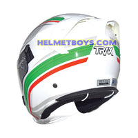 TRAX FG-TEC ITALIA WHITE sunvisor motorcycle helmet backflip view 