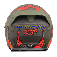 EVO RS9 Motorcycle Sunvisor Helmet FIRE FLAME MATT ORANGE back view