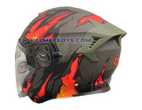 EVO RS9 Motorcycle Sunvisor Helmet FIRE FLAME MATT ORANGE backflip view
