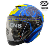 EVO RS9 Motorcycle Sunvisor Helmet RADAR BLUE YELLOW slant view