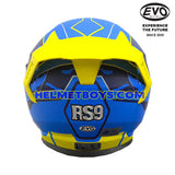 EVO RS9 Motorcycle Sunvisor Helmet RADAR BLUE YELLOW back view