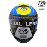 EVO RS9 Motorcycle Sunvisor Helmet RADAR BLUE YELLOW front view