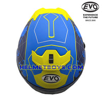EVO RS9 Motorcycle Sunvisor Helmet RADAR BLUE YELLOW top view