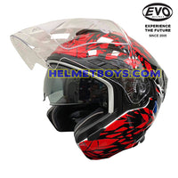 EVO RS9 Motorcycle Sunvisor Helmet SPLASH RED visor shield up view