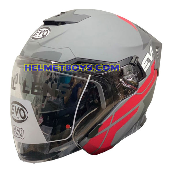 EVO RS9 Sunvisor Helmet EUROJET MATT GREY RED slant view