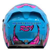 EVO RS9 Motorcycle Sunvisor Helmet FIRE FLAME BABY BLUE PINK back view