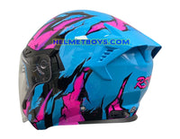 EVO RS9 Motorcycle Sunvisor Helmet FIRE FLAME BABY BLUE PINK backflip view