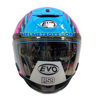 EVO RS9 Motorcycle Sunvisor Helmet FIRE FLAME BABY BLUE PINK front view