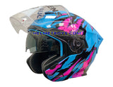 EVO RS9 Motorcycle Sunvisor Helmet FIRE FLAME BABY BLUE PINK visor up