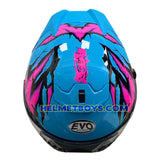 EVO RS9 Motorcycle Sunvisor Helmet FIRE FLAME BABY BLUE PINK top view
