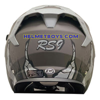 EVO RS9 Motorcycle Sunvisor Helmet FIRE FLAME MATT GREY SILVER back view