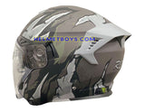 EVO RS9 Motorcycle Sunvisor Helmet FIRE FLAME MATT GREY SILVER backflip view