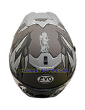 EVO RS9 Motorcycle Sunvisor Helmet FIRE FLAME MATT GREY SILVER top view