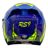 EVO RS9 Motorcycle Sunvisor Helmet FIRE FLAME BLUE FLUO GREEN back view