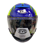 EVO RS9 Motorcycle Sunvisor Helmet FIRE FLAME BLUE FLUO GREEN front view