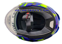 EVO RS9 Motorcycle Sunvisor Helmet FIRE FLAME BLUE FLUO GREEN interior view