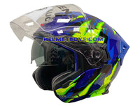 EVO RS9 Motorcycle Sunvisor Helmet FIRE FLAME BLUE FLUO GREEN visor up