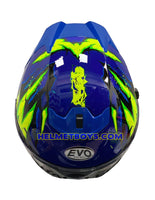 EVO RS9 Motorcycle Sunvisor Helmet FIRE FLAME BLUE FLUO GREEN top view
