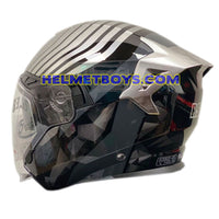 EVO RS9 Motorcycle Sunvisor Helmet RAYBURN SILVER backflip view