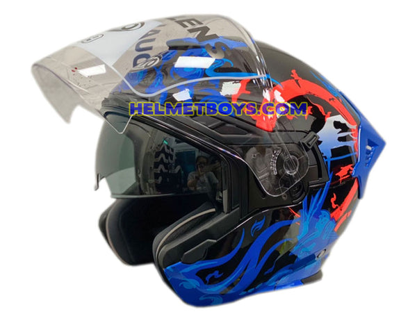 EVO RS9 Motorcycle Sunvisor Helmet SAMURAI BLUE visor up