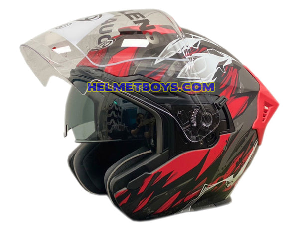 EVO RS9 Motorcycle Sunvisor Helmet TITAN RED visor up view