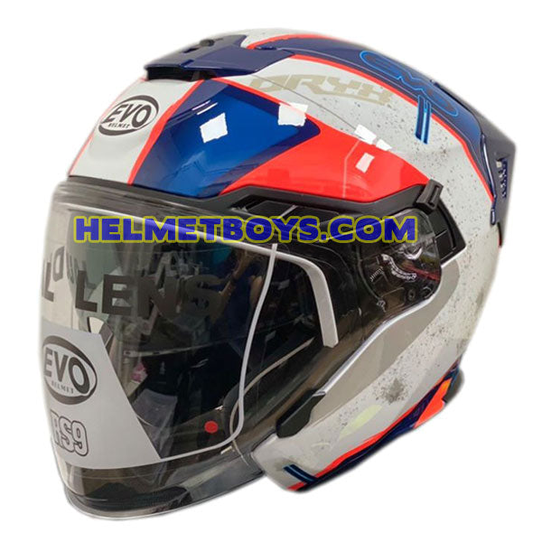 EVO RS9 Motorcycle Sunvisor Helmet FIGHTER JET BLUE slant view