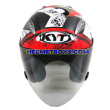 KYT Motorcycle Helmet HELLCAT BLACK RED FLUO front view