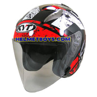 KYT Motorcycle Helmet HELLCAT BLACK RED FLUO slant view