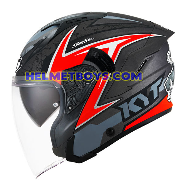 KYT NFJ Motorcycle Sunvisor Helmet ATTITUDE BULL RED side view