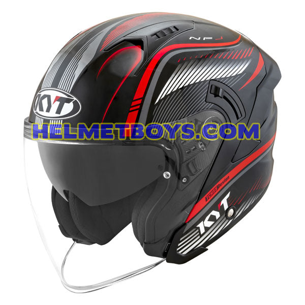 KYT NFJ Motorcycle Helmet RADAR series black red slant view