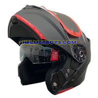LAZER MH6 Flip Up Motorcycle Helmet matt black visor up view