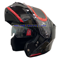LAZER MH6 Flip Up Motorcycle Helmet glossy black visor up view