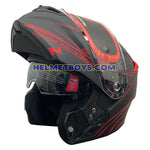 LAZER MH6 Flip Up Motorcycle Helmet RACELINE MATT RED slant visor up view