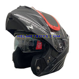 LAZER MH6 Flip Up Motorcycle Helmet RACELINE MATT GREY SILVER slant visor up view