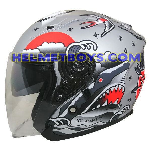 MT Motorcycle Sunvisor Helmet B2 TATTOO MATT TITANIUM GREY side view