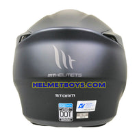 MT STORM Flip Up Motorcycle Helmet matt black sunvisor back view