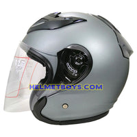 OZI 22 open face motorcycle helmet matt grey side view