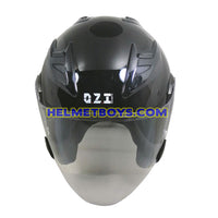 OZI 22 open face motorcycle helmet glossy black front view