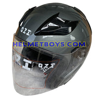 OZI 22 open face motorcycle helmet glossy grey front view