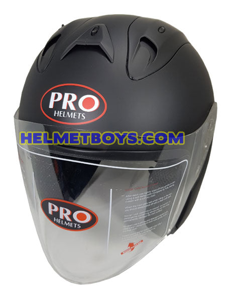 PRO 66 open face motorcycle matt black helmet slant view 