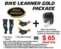 SSDC BBDC CDC motorcycle learner student gold package 2 helmet elbow guards knee